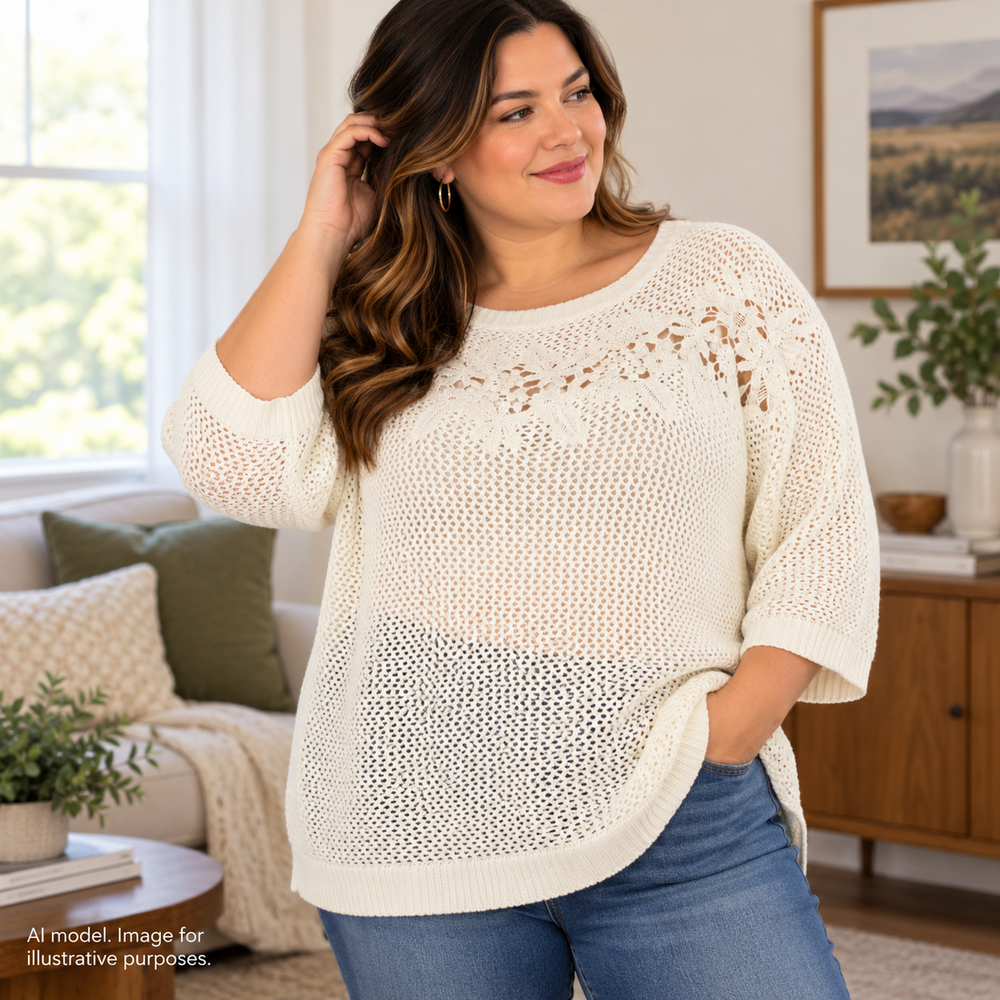 Lauren Conrad Sweater Womens XL Off White Lace Pieced Open Stitch TAGS $50
